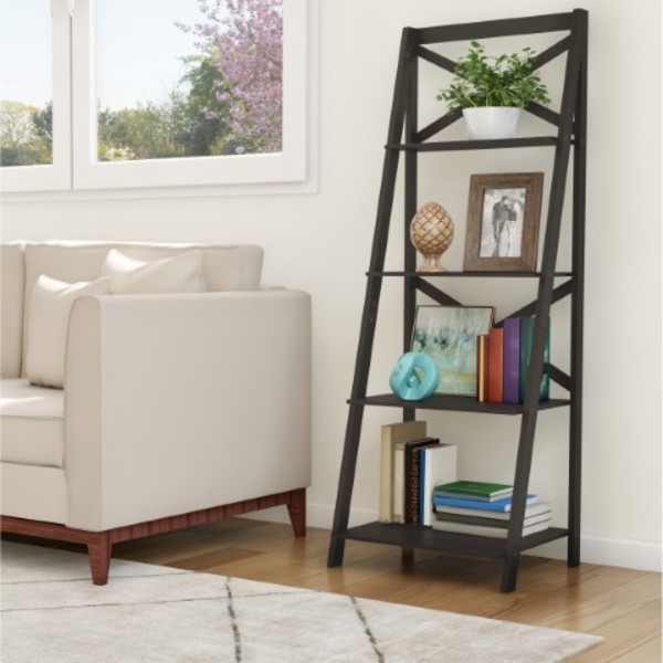 Hastings Home Hastings Home 4 Shelf Ladder Free Standing Wooden Tiered Bookcase and Decorative Shelves (Black) 602581OSY